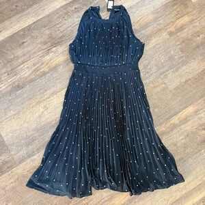 City Chic Blue Pleated Dress with White Polka Dots